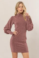 Glitter Mock Neck Mini Dress - Image 2