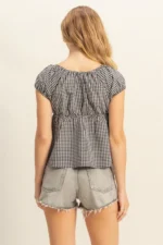 Classic Gingham Scoop Neck Peplum Blouse - Image 3