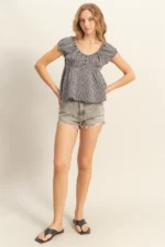 Classic Gingham Scoop Neck Peplum Blouse