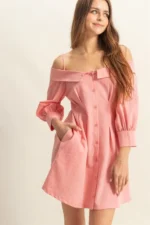 Off-Shoulder Button Front Mini Dress - Image 2