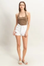 Mineral Washed Ribbed Halter Crop Top