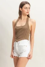 Mineral Washed Ribbed Halter Crop Top - Image 2