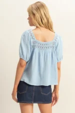 Bohemian Crochet Puff Sleeve Peasant Blouse - Image 3