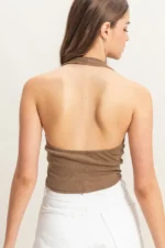 Mineral Washed Ribbed Halter Crop Top - Image 3