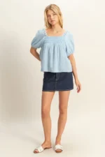 Bohemian Crochet Puff Sleeve Peasant Blouse