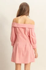 Off-Shoulder Button Front Mini Dress - Image 3