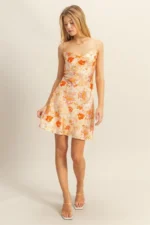 Floral Satin Cowl Neck Mini Dress