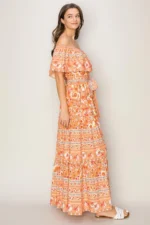 Floral Off Shoulder Tie Front Maxi Dress - Image 2