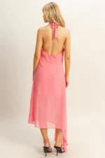 Chiffon Halter Asymmetrical Hem Maxi Dress - Image 3