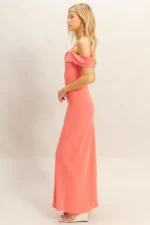 Coral Ruffle Off-Shoulder Maxi Dress - Image 2