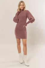 Glitter Mock Neck Mini Dress