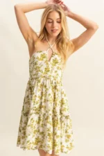 Vibrant Floral Halter Tiered Mini Dress - Image 2