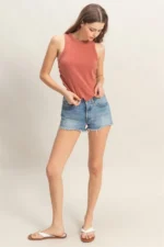 Mineral Washed Ribbed Scoop Neck Tank Top